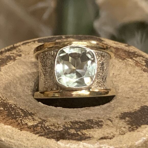 YS Sterling Silver & Brass with Prasiolite(Light Green) Ring Size 7 India - Picture 1 of 10